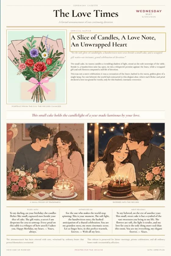 Birthday edition digital love letter newspaper example