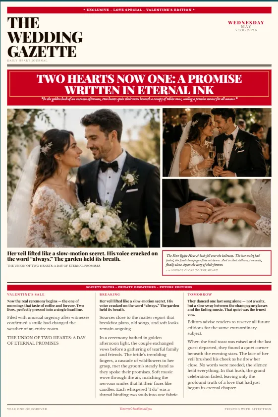 Wedding edition digital love letter newspaper example